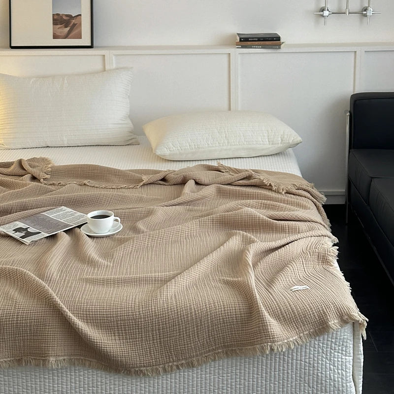 Fringed Cotton Gauze Blanket - Image 2