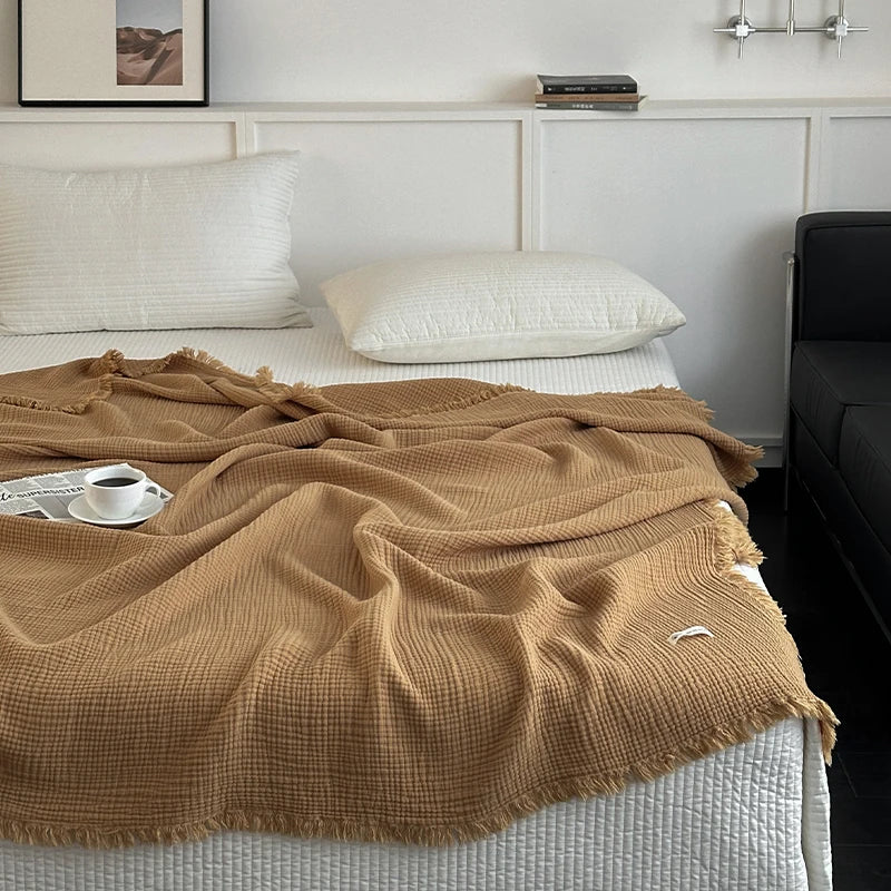 Fringed Cotton Gauze Blanket - Image 3