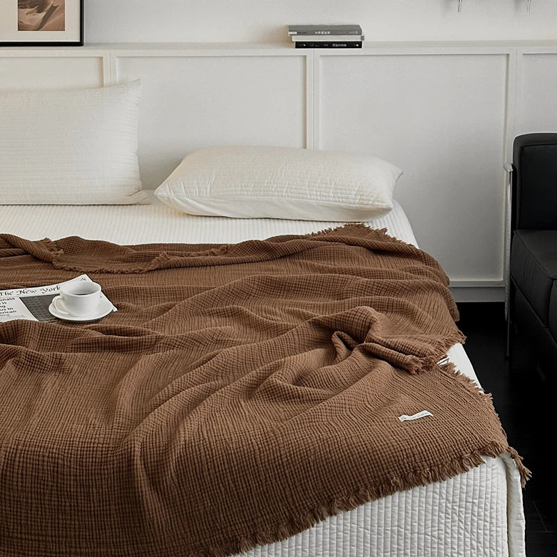 Fringed Cotton Gauze Blanket - Image 4