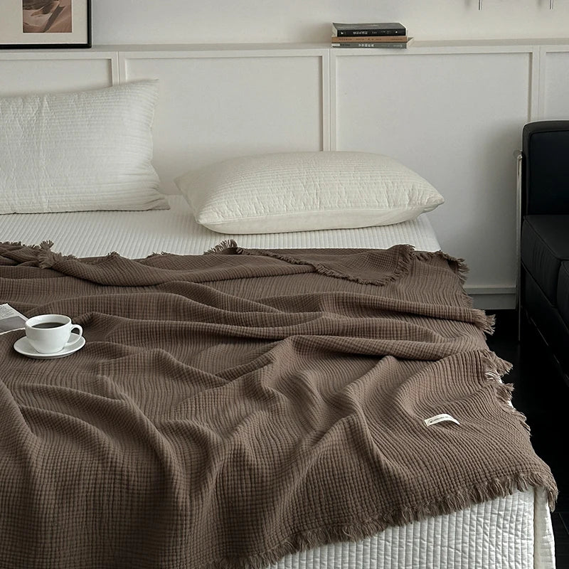 Fringed Cotton Gauze Blanket - Image 5