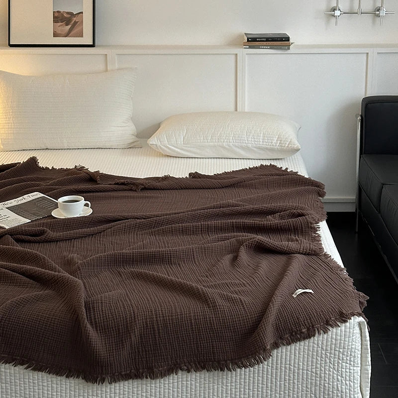 Fringed Cotton Gauze Blanket - Image 6